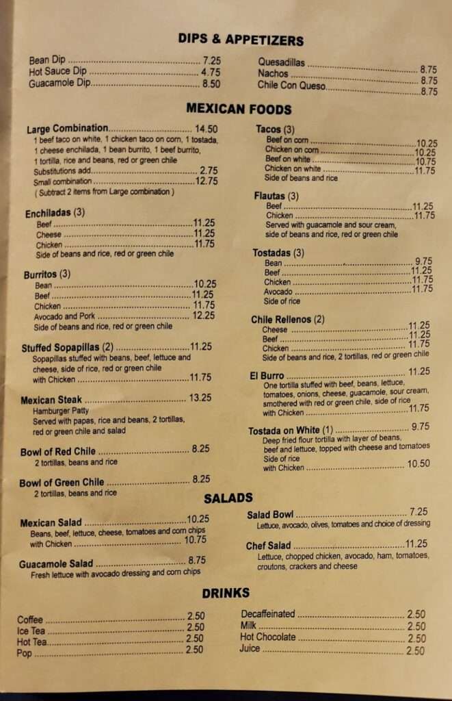 Estela’s Mill Stop Cafe menu 1